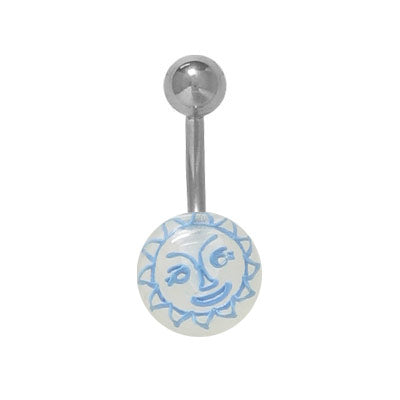 Surgical Steel 14 Gauge Belly Ring with Acrylic Sun Face Ball