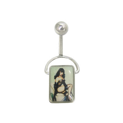 Surgical Steel Belly Button Ring with Bettie Page Design