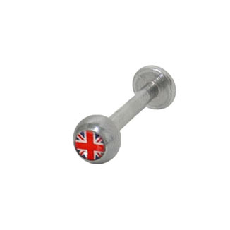 Surgical Steel 14 Gauge Labret Stud with British Flag Logo