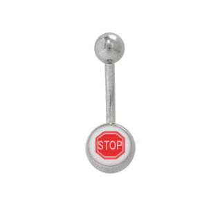 Surgical Steel 14 Gauge Belly Ring with Red Stop Sign Logo