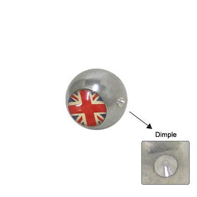 Surgical Steel Dimple Bead with British Flag Logo - 5mm 6mm