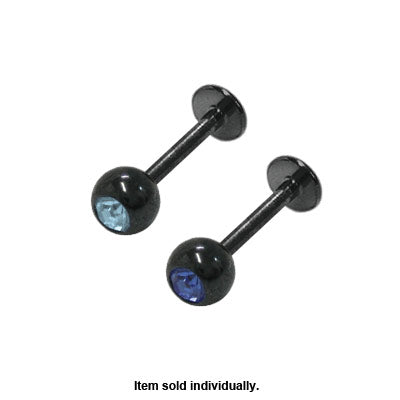 Black PVD Surgical Steel 14 Gauge Labret Monroe with CZ Gem - 8mm