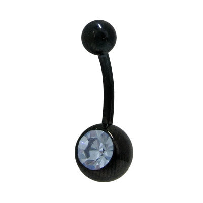 Black PVD Surgical Steel 14 Gauge Belly Ring with Light Blue CZ
