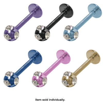 Titanium 16 Gauge Labret Monroe Stud with Anodized Jewel 8mm