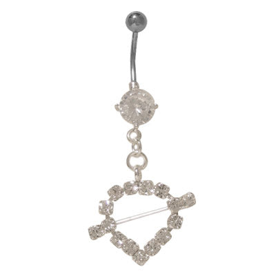 Surgical Steel 14 Gauge Belly Ring with Dangle Heart & CZ