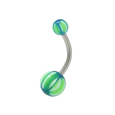 Surgical Steel 14 Gauge Belly Ring with UV Marble Green White Blue