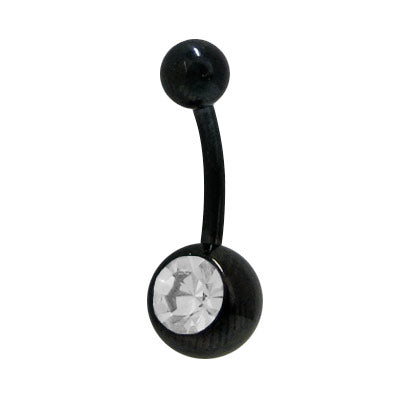 Black PVD Surgical Steel 14 Gauge Belly Ring with Clear CZ