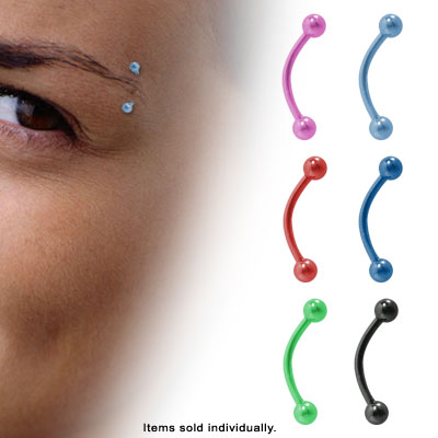 Anodized Titanium 16 Gauge Neon Curved Eyebrow Barbell - 8mm
