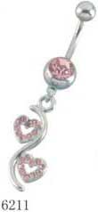 Surgical Steel 14 Gauge Belly Button Ring with Dangling Clear Gems