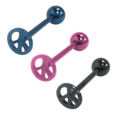 Titanium 14 Gauge Tongue Barbell with Anodized Peace Sign