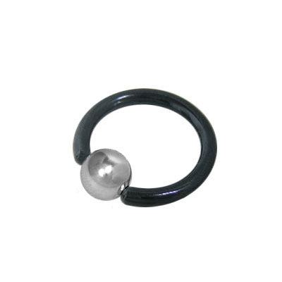 Anodized Black Titanium 8 Gauge Captive Bead Ring with Steel Bead