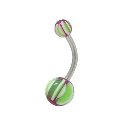 Surgical Steel 14 Gauge Belly Ring with UV Marble Purple White Green
