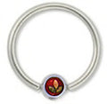 Surgical Steel Captive Bead Ring with Dark Red Logo Bead