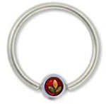 Surgical Steel Captive Bead Ring with Dark Red Logo Bead