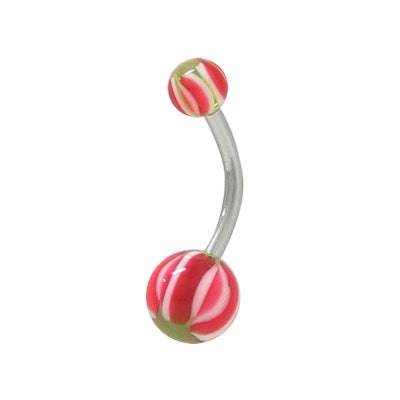 Surgical Steel 14 Gauge Belly Ring with UV Marble Green White Red