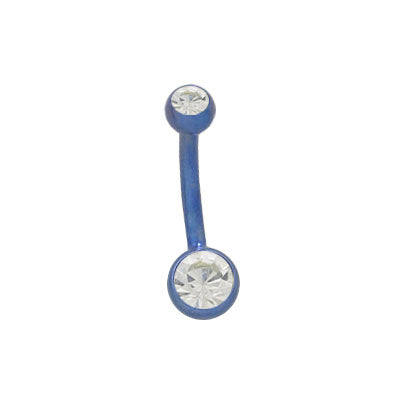 Titanium 14 Gauge Belly Ring with Blue Double Jewels