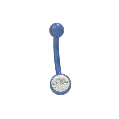 Titanium 14 Gauge Belly Ring with Dark Blue Clear Jewel