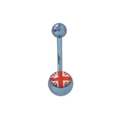 Titanium 14 Gauge Belly Button Ring with England Flag