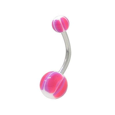 Surgical Steel 14 Gauge Belly Ring with UV Marble Pink White Purple