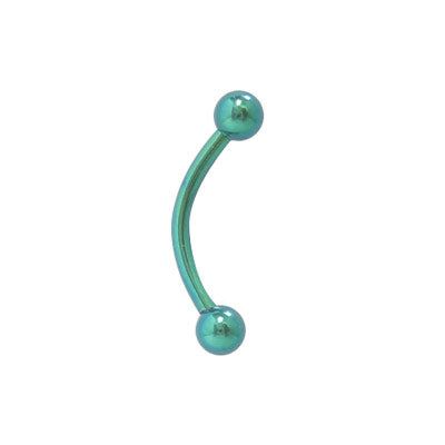 Titanium 16 Gauge Green Curved Eyebrow Barbell Ring