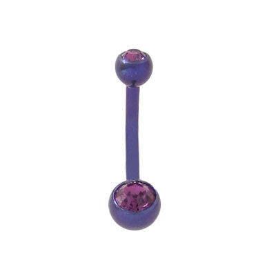 Titanium 14 Gauge Purple Belly Ring with Double Jewel