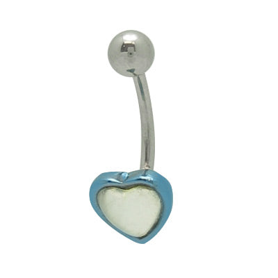 Surgical Steel 14 Gauge Belly Ring with Clear Heart Blue Rim