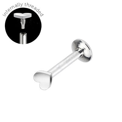 Surgical Steel 16 Gauge Labret Stud with Heart Flat Top