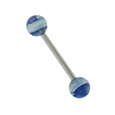Surgical Steel 14 Gauge Barbell with Blue Swirl Beads