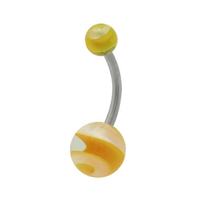 Surgical Steel Belly Ring 14G 10mm with Orange & Yellow Swirl Ball