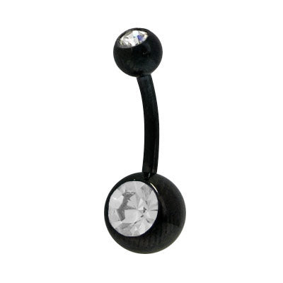 Surgical Steel 14 Gauge Belly Ring Black PVD with Double CZ