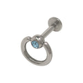 Surgical Steel 14 Gauge Door Knocker Labret Monroe with Light Blue CZ