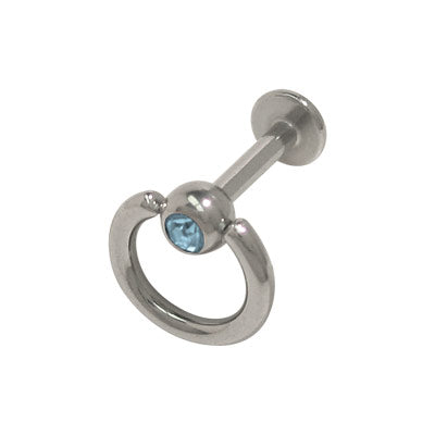 Surgical Steel 14 Gauge Door Knocker Labret Monroe with Light Blue CZ