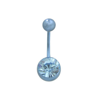 Titanium 14 Gauge Belly Ring with Light Blue Matching Jewel