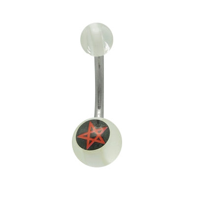 Surgical Steel 14 Gauge Navel Barbell with Star Logo