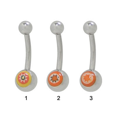 Surgical Steel 14 Gauge Navel Barbell with Floral Logo
