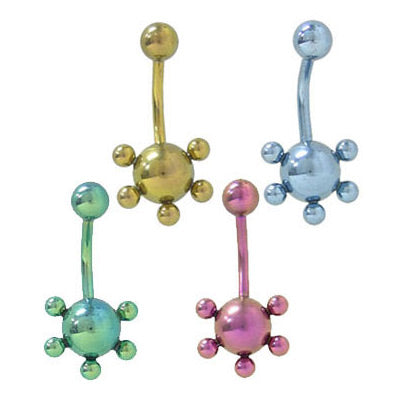 Titanium 14 Gauge Gold Belly Ring with Star Ball Design
