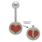 Surgical Steel 14 Gauge Belly Ring with Broken Heart Hologram Logo