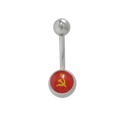 Surgical Steel 14 Gauge Belly Button Ring with Soviet Union Flag