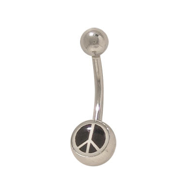 Surgical Steel 14 Gauge Belly Ring with Peace Sign Logo