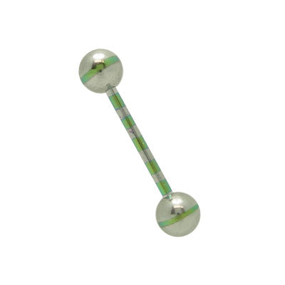 Surgical Steel 14 Gauge Tongue Barbell with Metallic Striped Balls