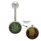 Surgical Steel 14 Gauge Belly Ring with Smoking Pot Hologram Logo