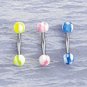 Surgical Steel & Acrylic 14 Gauge Belly Ring with UV Striped Beads
