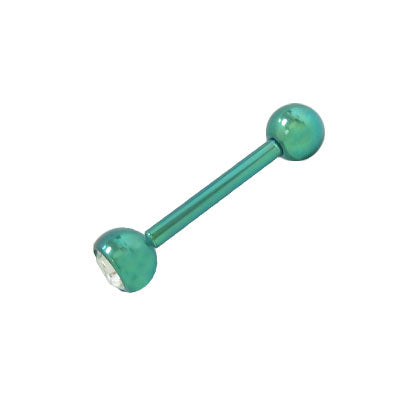 Titanium 14 Gauge Green Tongue Barbell with Clear Jewel