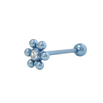 Titanium 14 Gauge Tongue Barbell Light Blue with Clear Jewel
