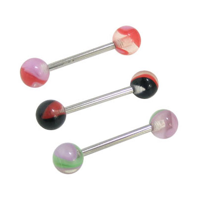 Surgical Steel 14 Gauge Tongue Barbell with Marble Acrylic Beads