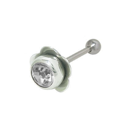 Surgical Steel 14 Gauge Tongue Barbell Clear Jeweled Flower