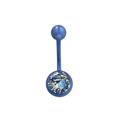 Titanium 14 Gauge Belly Button Ring with Blue Magma Rock