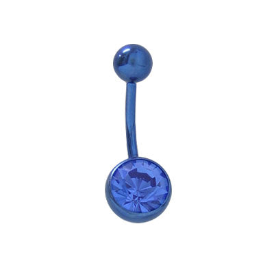 Titanium 14 Gauge Belly Ring with Dark Blue Matching Jewel