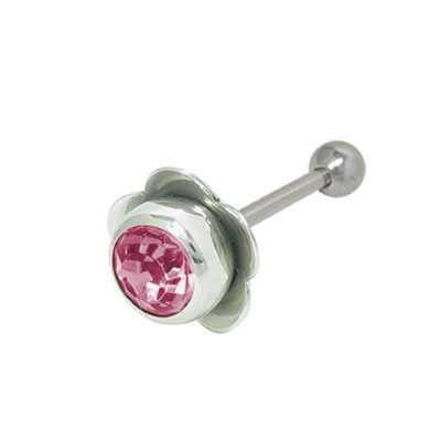 Surgical Steel 14 Gauge Tongue Barbell with Purple Jewel Flower