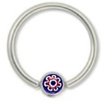Surgical Steel 14 Gauge Circular Bead Hoop with Blue Flower Logo